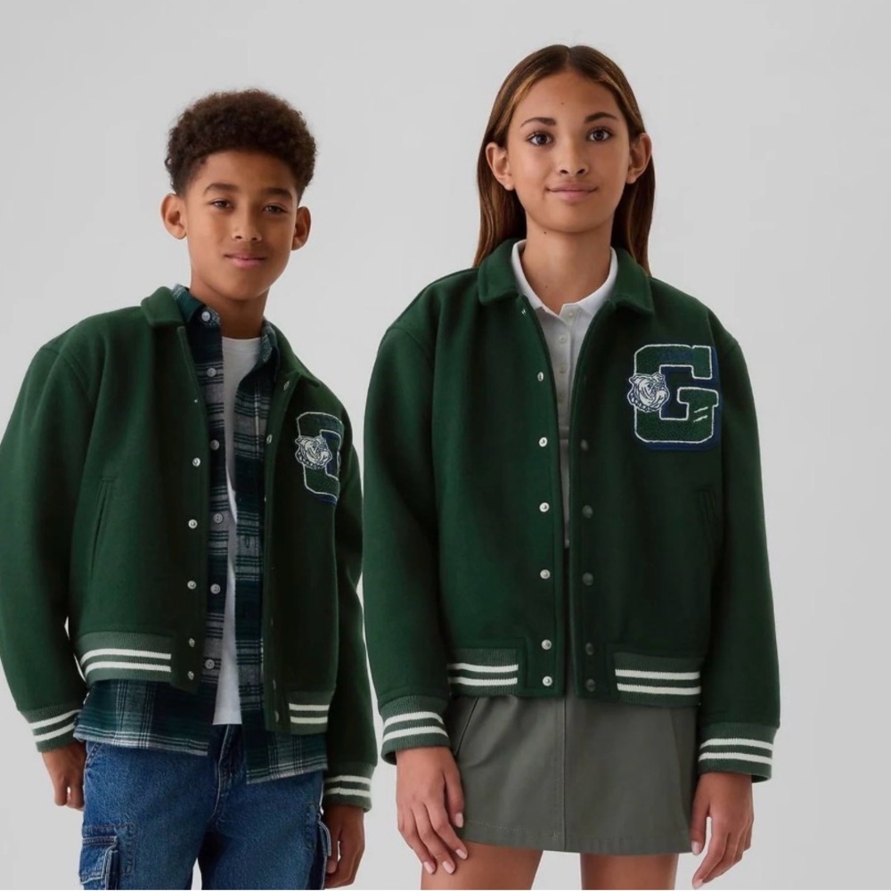GAP Unisex Kids Forest Green Varsity Jacket sz M-0219